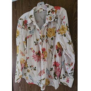 Spartina 449 Arden Silk Blouse Babbie's Store Bird Floral Cream